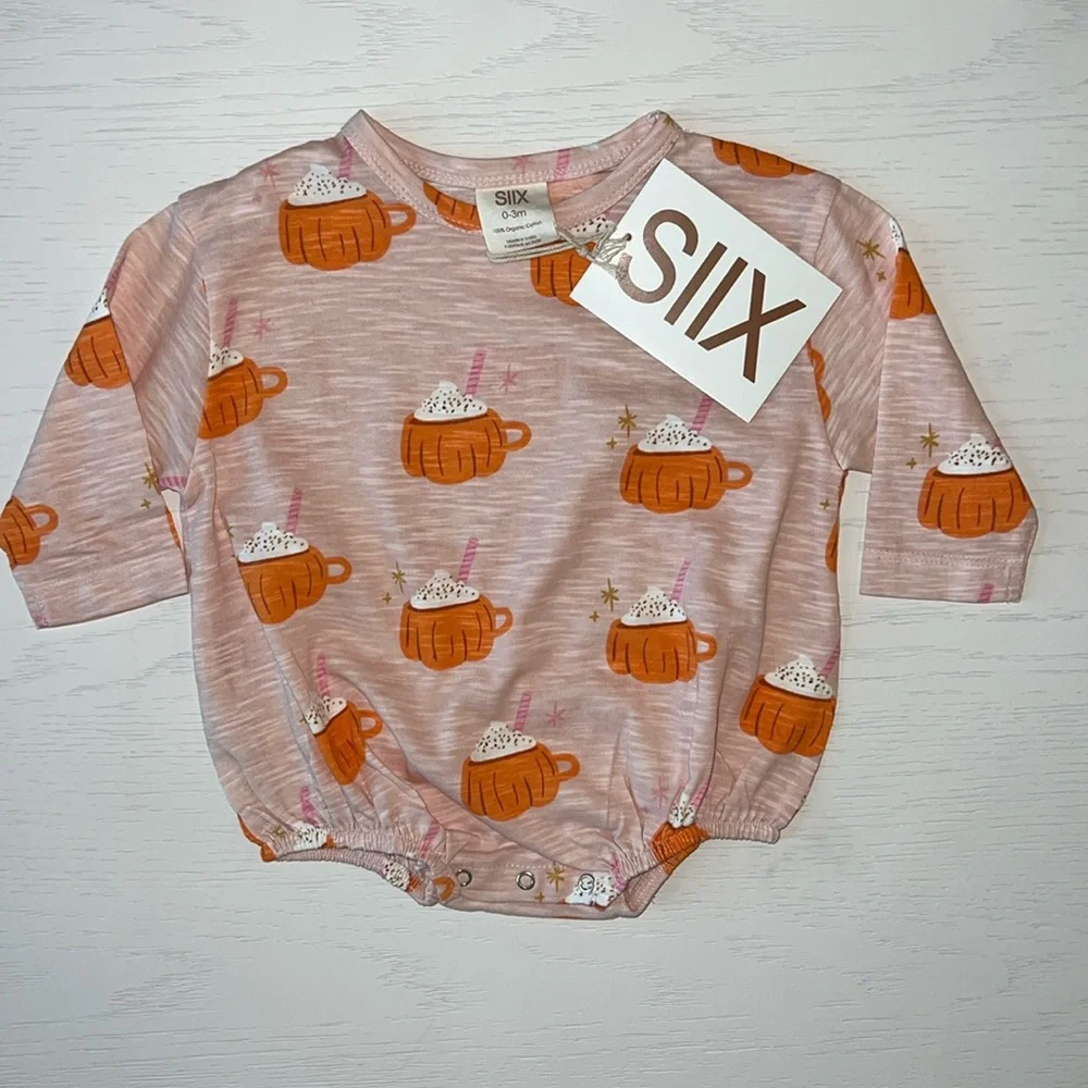 🎃 SIIX Organic Cotton Pink Pumpkin Spice Bubble 0-3 3-6 12-18 18-24 months